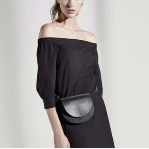 THEORY Post Saddle Belt Bag Black with Navy Denim ⚡ Retail $235